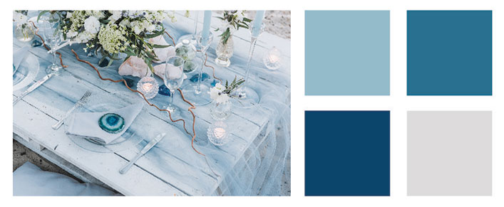 Various shades of sea blue color palette.