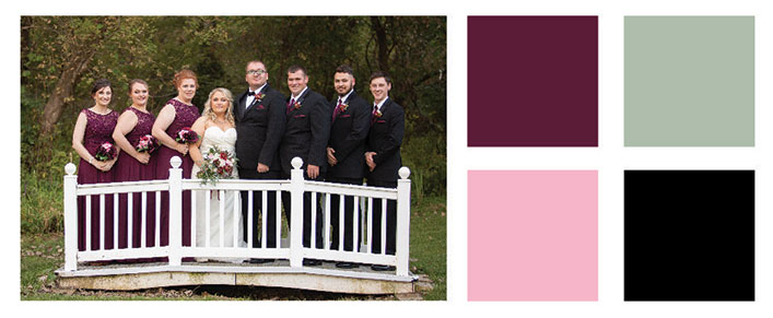 Maroon, pink and dusty miller color palette.